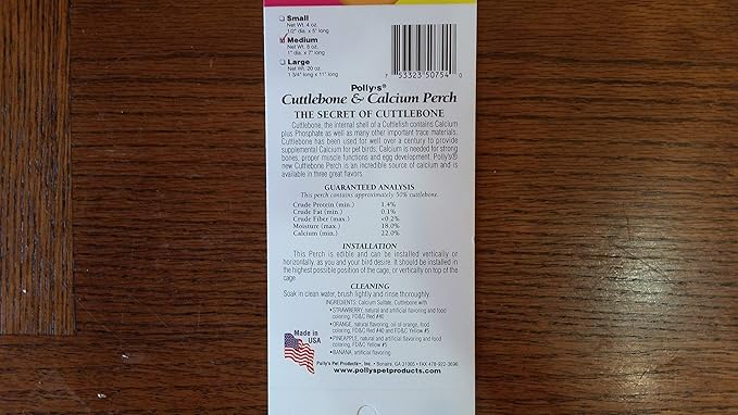 Polly's Edible Cuttlebone Calcium Bird Cage Perch for Budgies, Parakeets, Amazons, Blue & Golds, Macaws and Cockatoos.… (Variety, Medium)