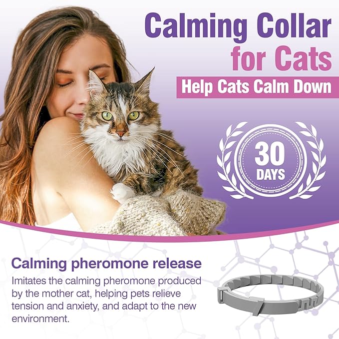 Tcllka Cat Calming Pheromone Collar 4 Pack – Adjustable Breakaway Cat Collar for Calming Support & Relaxation Waterproof 30-Day Continuous Wear for Travel, Grooming & Multi-Cat Homes