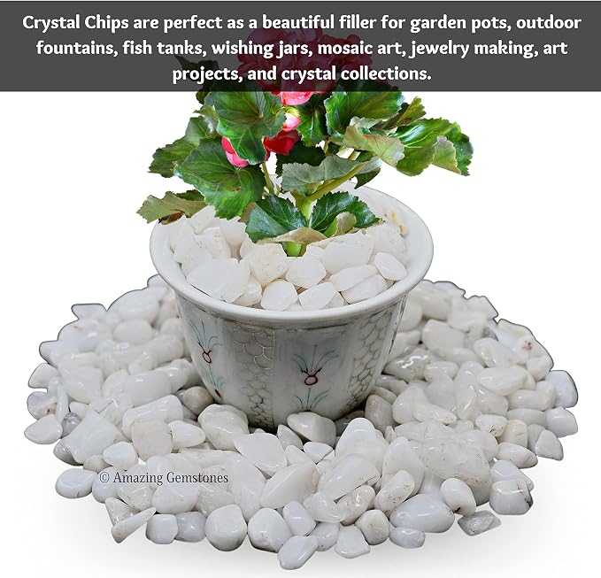 Snow Quartz Crystal Chips Aquarium Gravel Rocks - Snow Quartz Chips Bulk Fish Tank Gravel, Small Tumbled Stone Chips and Tiny Crystals for Decoration (Natural AAA Grade Gemstones)