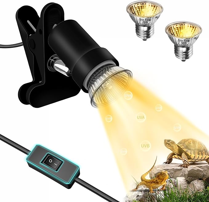 GOZILLA Reptile Heat Lamp, 360°Rota-Table Turtle Light with 25W+50W UVA/UVB Reptile Light Bulbs, Turtle Lamp for Reptile and Amphibian Tanks, Terrariums and Cages.（Black）