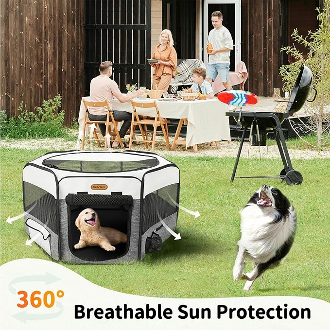 Seiyierr Puppy Playpen, 45" Portable Dog Playpen, Pet Playpen for Dogs Cats, Pop Up Playpen and Exercise Play Pen Dog Tent Indoor/ Outdoor, Removable Shade Cover