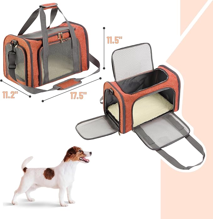 Mr. Pen- Pet Carrier, 17.5" x 11.2" x 11.5", Medium Size, Orange, Portable Travel Carrier for Small Pets, Cats & Small Dogs, Breathable Mesh, Safety Inner Leash, Side Pocket & Padded Shoulder Strap