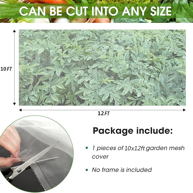Unves 10x12ft Garden Netting, Bird Mesh Mosquito Netting, Row Covers Bird Net Barrier Screen Protect Fruits Crops, White Plant Cover Garden Mesh for Raised Beds Covers from Bugs Insect