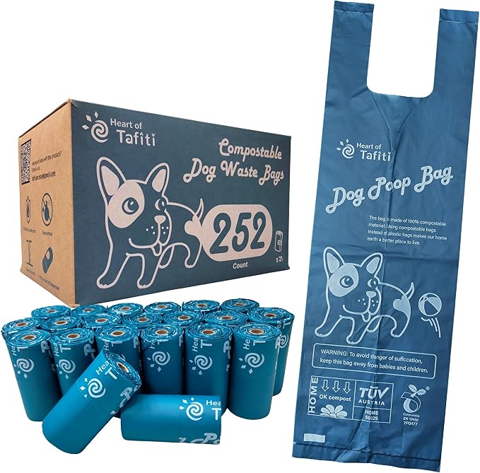 Dog Poop Bags with Handles, 252 Count, Extra Thick Leak-Proof Dog Waste Bags, Certified Compostable, Unscented & Eco-Friendly, 9 x 13 inch (16 inch w/Handles)