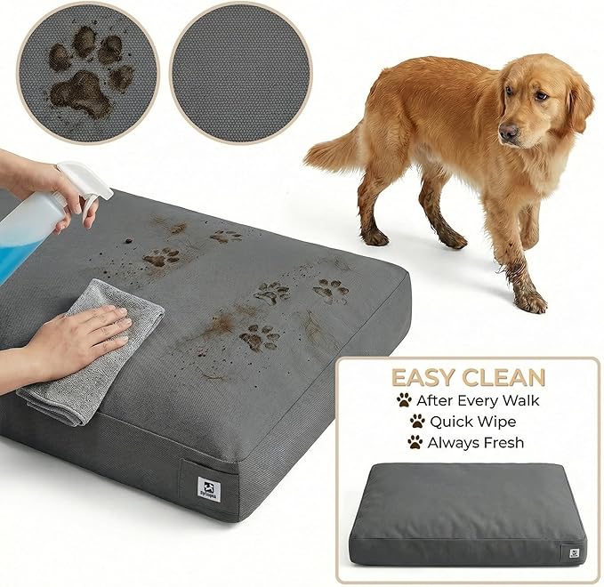 Sytopia 47 Inch Canvas Outdoor Dog Bed for XXL Dogs, Durable Dog Bed with Waterproof Washable Removable Cover, Great Gift for Pets, Indoor Patio Pet Pad for Crate, Dark Grey