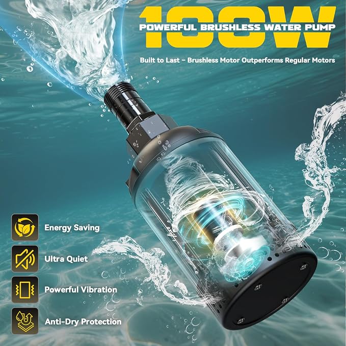 Ecarke Cordless Submersible Water Pump Compatible with Dewalt 20V Battery, 1268GPH Brushless High Flow Sump Pump with 6.5ft Hose, Portable Electric Water Pump for Swimming Pool Draining (Tool Only)
