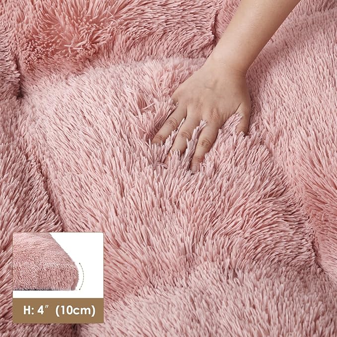 EHEYCIGA Fluffy Dog Crate Bed for Medium Dogs, Plush Faux Fur Pet Crate Pad, Calming Anti Anxiety Medium Pet Bed, Washable Soft Warm Dog Mat with Non-Slip Bottom, Pink