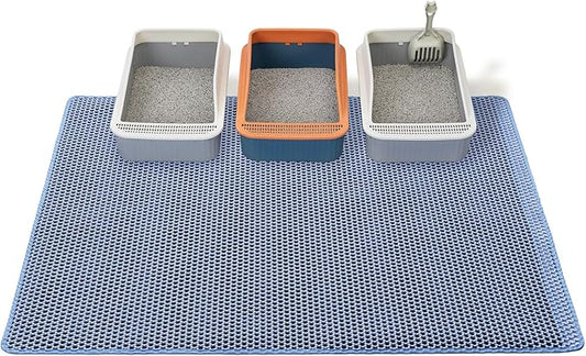 Cat Litter Mats-Extra Large 47''x36'' Litter Catcher Mat for Cat-XXL Litter box Matt for Floor-2 Layer Catcher Rug for Pet kitty Litterbox-Waterproof Urine Proof,Non-Slip,Blue
