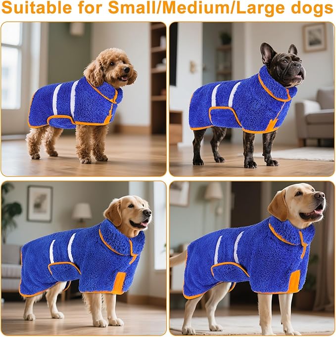 Bienbee Dog Bathrobe, Quick Drying Super Absorbent Dog Robes for After Bath, Warm Keeping Dogs Towel, Dogs Bath Supplies, Dark Blue M