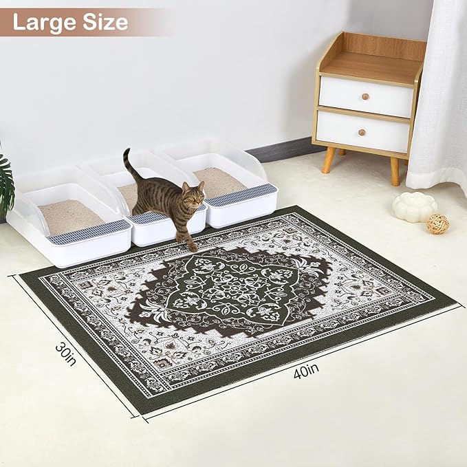 Glittme Cat Litter Mat with Non-Slip Bottom Litter Box Mat 40"X30" Litter Trapping Mat Easy to Clean Washable Cat Food Mat for Kitty,XL