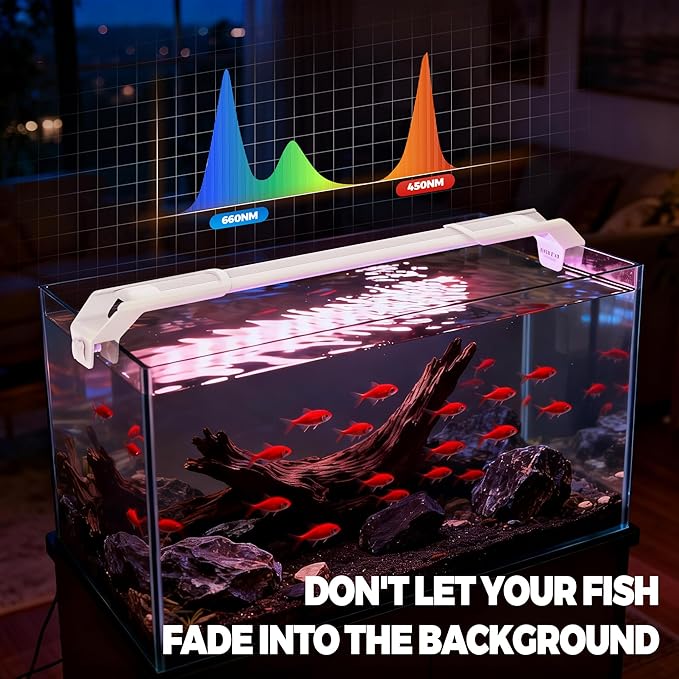 AQUASMITH Aquarium Light,Fish More Red Water is Not,Specific Full Spectrum Fish Tank Light,Comes with Two Mounting Brackets, Timing Function, Memory Feature, Adjustable Brightness, IP68 (10IN)