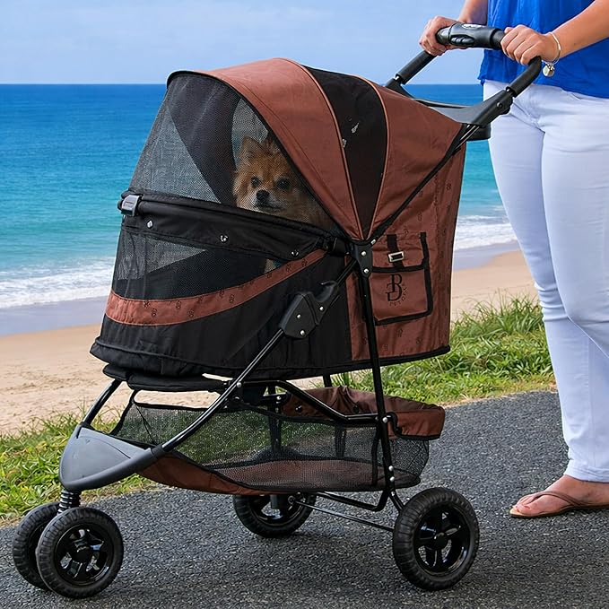 Pet Gear No-Zip Special Edition 3 Wheel Pet Stroller for Cats/Dogs, Zipperless Entry, Easy One-Hand Fold, Removable Liner, Cup Holder, Coffee Bean