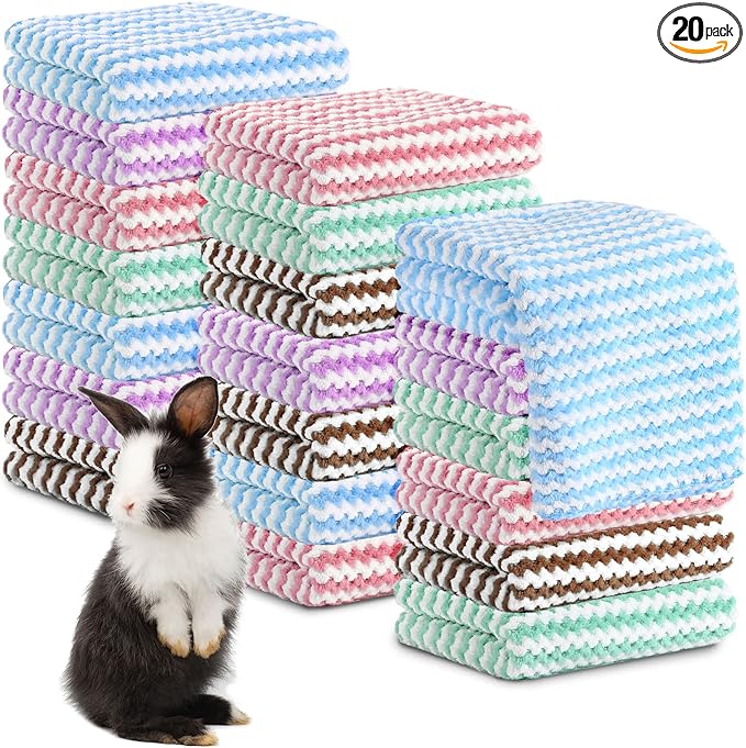 Moukeren 20Pcs Guinea Pig Fleece Bedding Blankets Bulk Washable Small Animal Fleece Cage Liners Pet Wash Cloth Sleeping Mat Cover for Hamster Chinchilla Rabbit Hedgehog(Multicolor, 14 x 30 Inch)