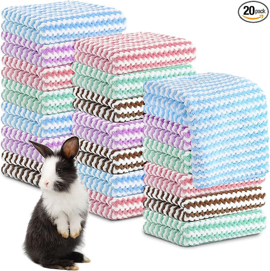 Moukeren 20Pcs Guinea Pig Fleece Bedding Blankets Bulk Washable Small Animal Fleece Cage Liners Pet Wash Cloth Sleeping Mat Cover for Hamster Chinchilla Rabbit Hedgehog(Multicolor, 14 x 30 Inch)