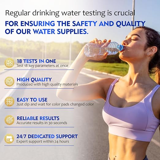 Drinking Water Test Strips 125ct 18 Parameters, Home Water Test Kit | Easy to Use Water Testing Kit for Lead, Hardness, Iron, Copper, Heavy Metals, Chlorine, Nitrate and More