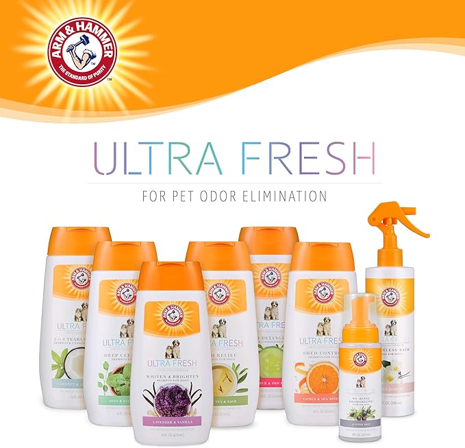 Arm & Hammer Ultra Fresh Waterless Dog Bath Spray, Baking Soda Deodorizer No-Rinse Dry Dog Shampoo for Between-Bath Odor Control and Coat Freshening, White Jasmine Scent, 10 Fl Oz