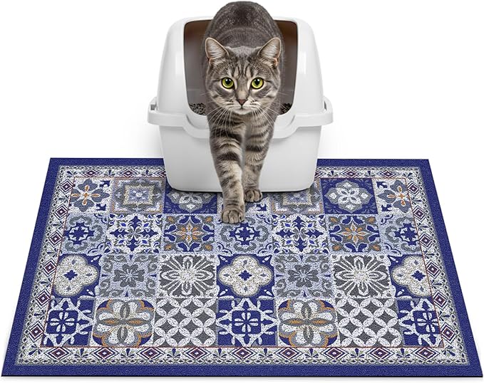 Glittme Cat Litter Mat with Non-Slip Bottom Litter Box Mat 24"X15" Litter Trapping Mat Easy to Clean Washable Cat Food Mat for Kitty,S
