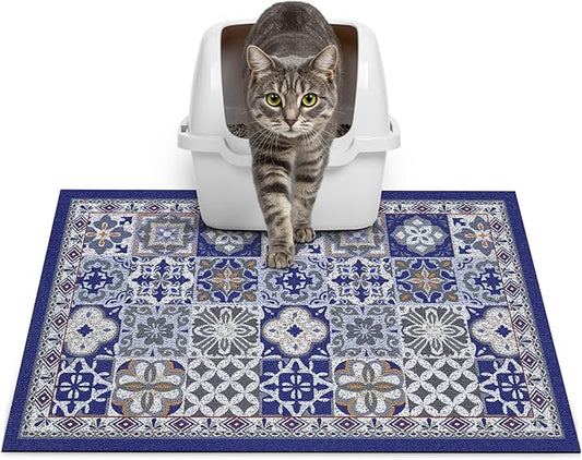 Glittme Cat Litter Mat with Non-Slip Bottom Litter Box Mat 24"X15" Litter Trapping Mat Easy to Clean Washable Cat Food Mat for Kitty,S