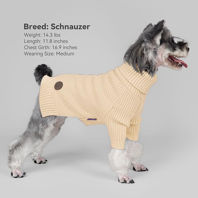 cyeollo Dog Sweater Turtleneck Knitted Sweaters with Long Sleeves Winter Dog Clothes Sweaters for Small Dogs, Beige XL