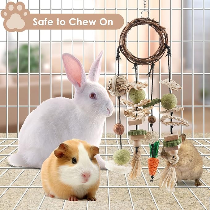 Bissap Bunny Chew Toy, Rabbits Cage Hanging Chew Toys and Treats Grapevine Wreaths Rattan Ring with Snacks for Guinea Pigs Chinchillas Hamsters Rats and Other Small Pets Teeth Grinding
