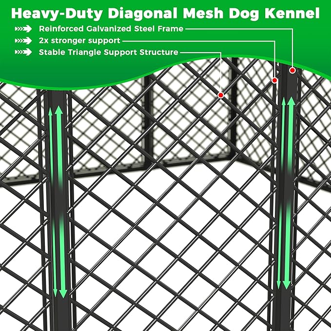 10x20×6.4 FT Heavy Duty Dog Kennel Outdoor with Secure Double Locks and Waterproof & UV Resistant Roof Cover,All Weather Resistant Anti-Rust Metal Enclosure for Large Dogs