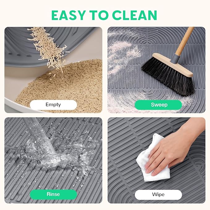 Pawtasy Cat Litter Box Mat,40" x 28" Extra Large Silicone Waterproof Litter Trapping Mat for Scatter Control Soft on Kitty Paws Non-Slip Easy to Clean