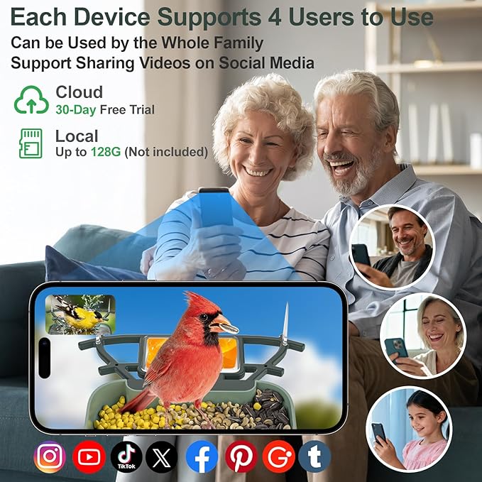 Dual-Lens Smart Bird Feeder with Camera & Bird Bath, 2.4G WiFi 2K HD Live View, Auto Record Video, AI Identify, APP Instant Notifications, Solar Powered, Birdwatching Gifts for Family, Birds Lover