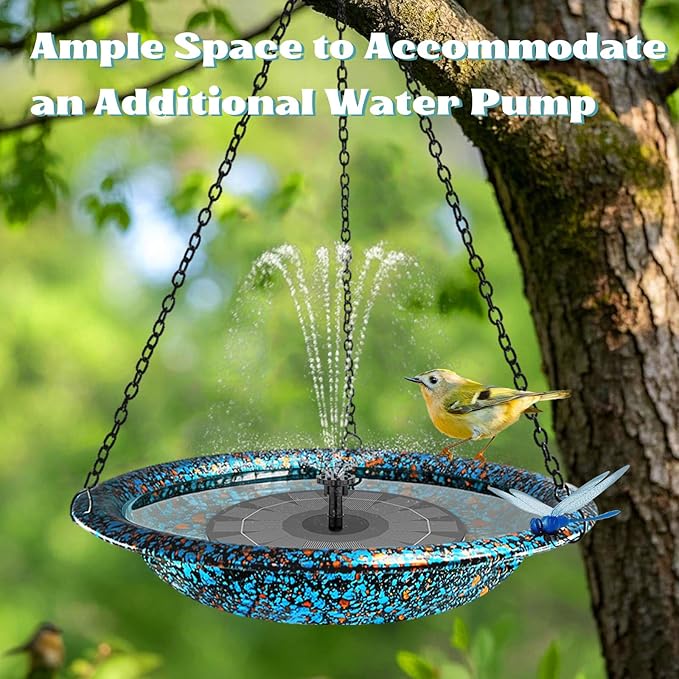 Hanging Bird Bath for Outside 11.4 inch Birdbath Bowl with Rust-Proof Black Chains Hooks Metal Hanging Window Bird Feeder for Outdoor Garden Decor (Blue Mix Copper Color)