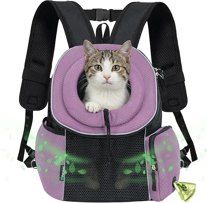 PetAmi Adjustable Cat & Dog Front Chest Carrier Backpack, Ventilated for Hiking & Camping, Max 10 lbs, Purple
