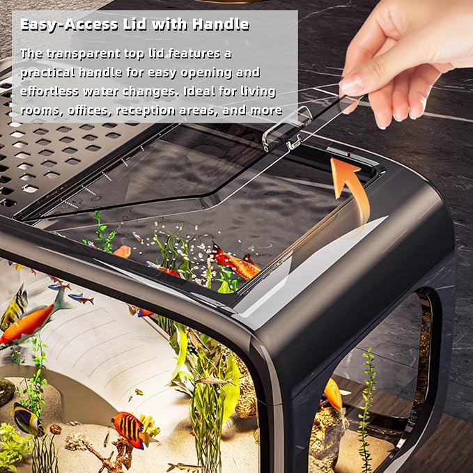 Desktop Fish Tank, 3.2 Gallon Fish Aquarium Kit with Top Feeding Hole, High-Clarity Fish Bowl for Aquatic Animals Shrimp Guppy Goldfish Turtle, 15.7" L x 8.9" W x 10" H (Brown)
