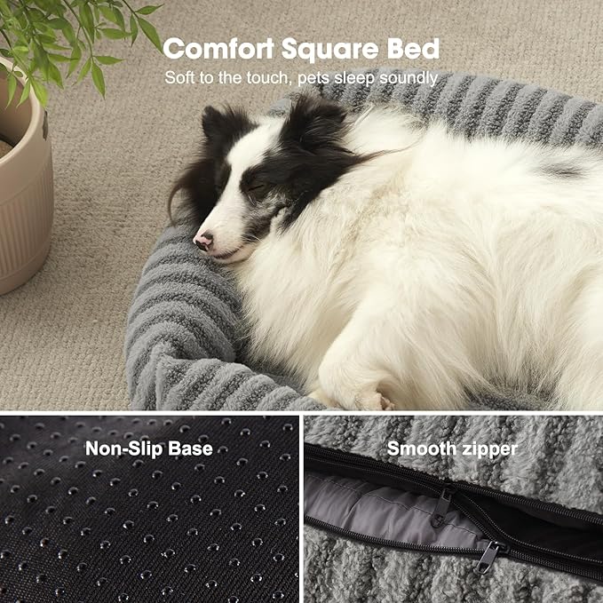 MIXJOY Dog Bed Large Size, Washable Large Dogs Bed with Removable Cover, Rectangle Doggy Beds for Big Dogs, Soft Warming Calming Pet Bed with Non-Slip Bottom, 36"x27"x8", Grey