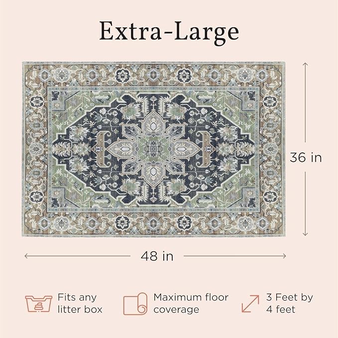 Lovewag Pets Cat Litter Mat 2 Pack - Large 36x48 Machine Washable Easy Clean Non-Slip Waterproof Mats for Cats - (Sage Forest)