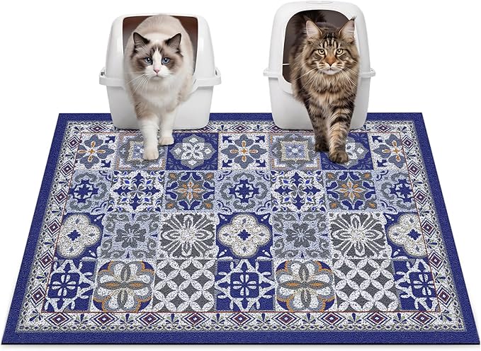 Glittme Cat Litter Mat with Non-Slip Bottom Litter Box Mat 33"X22" Litter Trapping Mat Easy to Clean Washable Cat Food Mat for Kitty,L