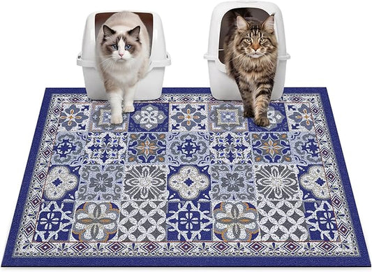 Glittme Cat Litter Mat with Non-Slip Bottom Litter Box Mat 33"X22" Litter Trapping Mat Easy to Clean Washable Cat Food Mat for Kitty,L