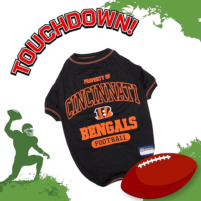 NFL Cincinnati Bengals Dog T-Shirt for Pets, Size Small. Officially Licensed Pet Shirt with Team Logo, Soft Stretchable Comfort Fit Apparel for Dogs & Cats