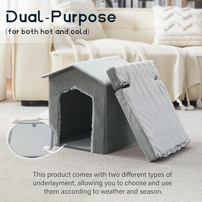 Cat Beds for Indoor Cats,Cat Houses,Cat Cave with Orthopedic Cushion,Foldable Cat Condos,Hideaway,Shelter,Gray Cat Tent for Small Dogs and Rabbit,Squirrel