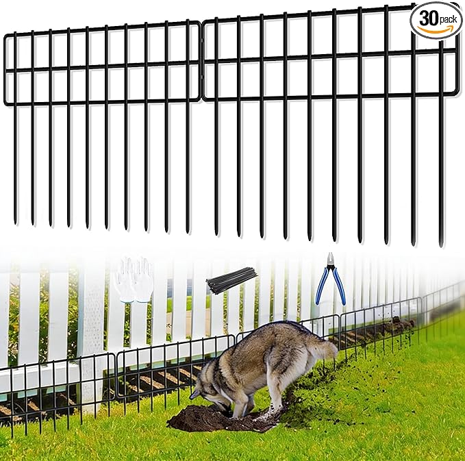 42.5ft(L) x 13in(H) Animal Barrier Fence, 30 Panels No Dig Fence, Garden Fence Barrier for Bottom, Rabbit Fence for Garden, Dog Fences Barrier, Rustproof Metal Fences Border for Outdoor