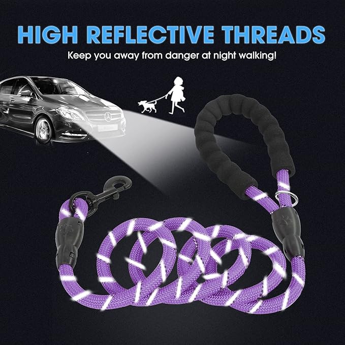 BAAPET 2/4/5/6 FT Dog Leash with Comfortable Padded Handle and Highly Reflective Threads for Small Medium and Large Dogs (4FT-1/2'', Purple)