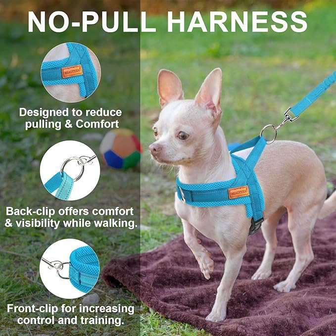 BEAUTYZOO No Pull Dog Harness Medium Sized Dog, Breathable Mesh Padded Dog Harness and Leash Set, Adjustable Reflective Escape Proof Dog Vest Harnessss Quick Fit for Training Walking, Blue M