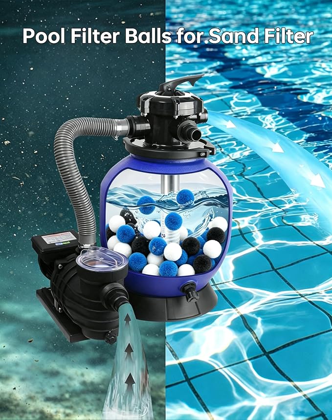 ZOTEE 1.54 Lbs Pool Filter Balls for Sand Filter, Reusable Filter Balls Replace Pool Sand, Multi-Functional Mixed Sand Filter Balls for Pool, Aquariums, and Hot Tub (Equals 50lbs Pool Filter Sand)