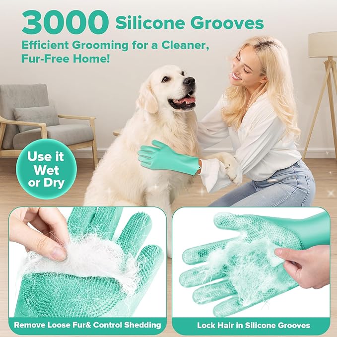 Augwind 6PCS Pet Grooming Kit for Dogs, Cats and Horses | Dog Washing Gloves | Cleanroom Gloves | Dog Bath Brush | Dog Bath Gloves | Dog Shampoo Brush | Dog Bath Supplies (Green)