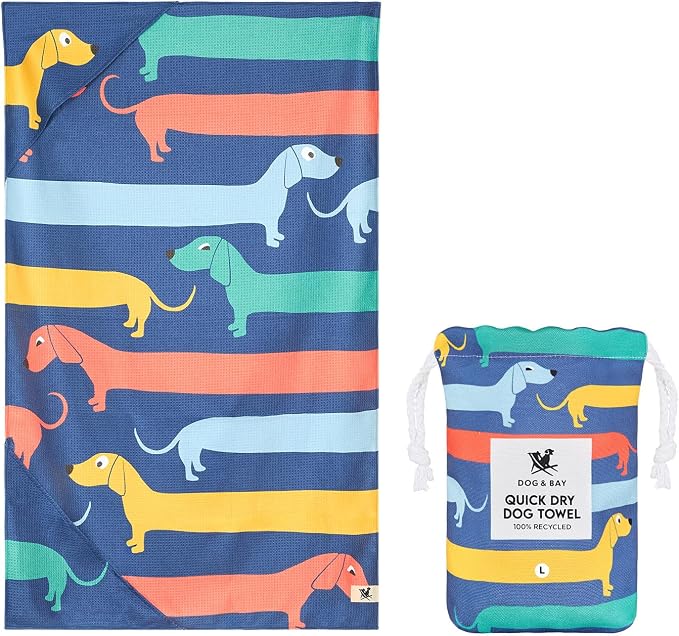 Dock & Bay Pet Towel - Super Absorbent & Quick Drying Dog Towels with Bag - 100% Recycled - Go Long, Medium (90x50cm, 35x19)