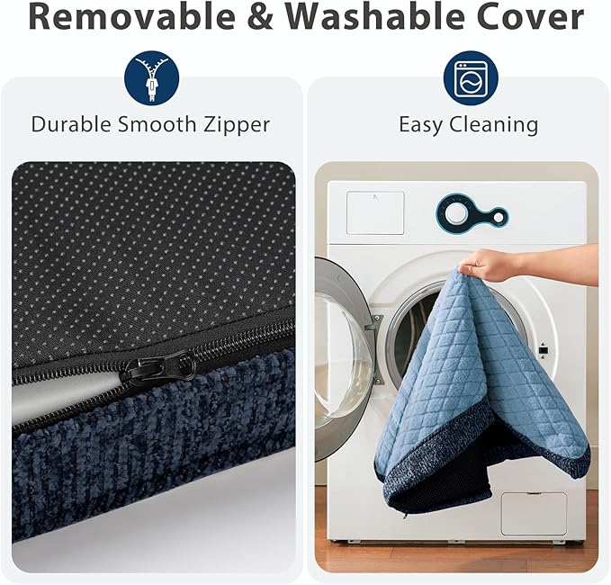 JOEJOY Orthopedic Dog Bed for Extra Large Dogs, Washable Dog Crate Bed Large Sized with Removable Cover, Egg Memory Foam Big Pet Beds, Light Blue, 47"x29"