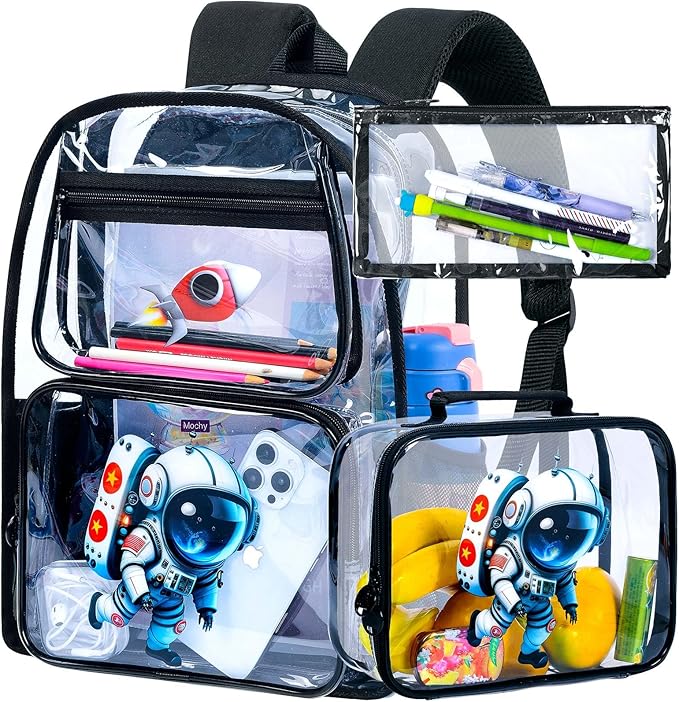 KLFVB 3PCS Clear Backpack for Girls and Boys, Kids See Through Backpacks Stadium Approved, Transparent Bookbag for Elementary