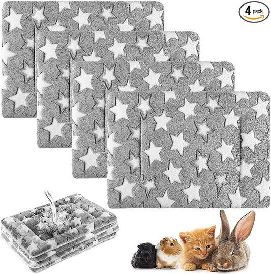 Haull 4 Pcs Waterproof Guinea Pig Bedding Guinea Pig Bed Plush Cage Liners Soft Rabbit Dog Crate Pad Cat Mat Reversible Cozy Animal Pee Pad Hamster Bunny Mat Accessory(Gray Star,13 x 18.5 Inch)