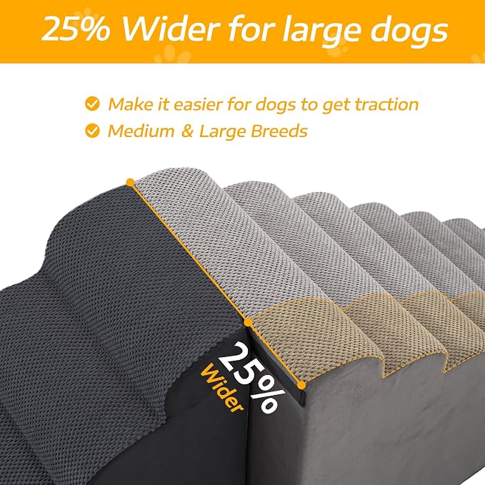 35" H Dog Stairs for Small and Medium Dogs 7-Step Ramps for High Beds and Couch Non-Slip Extra Wide Pet Stairs for Old Dogs and Puppy and Cat - Stable & Durable with Machine Washable Cover Indoor