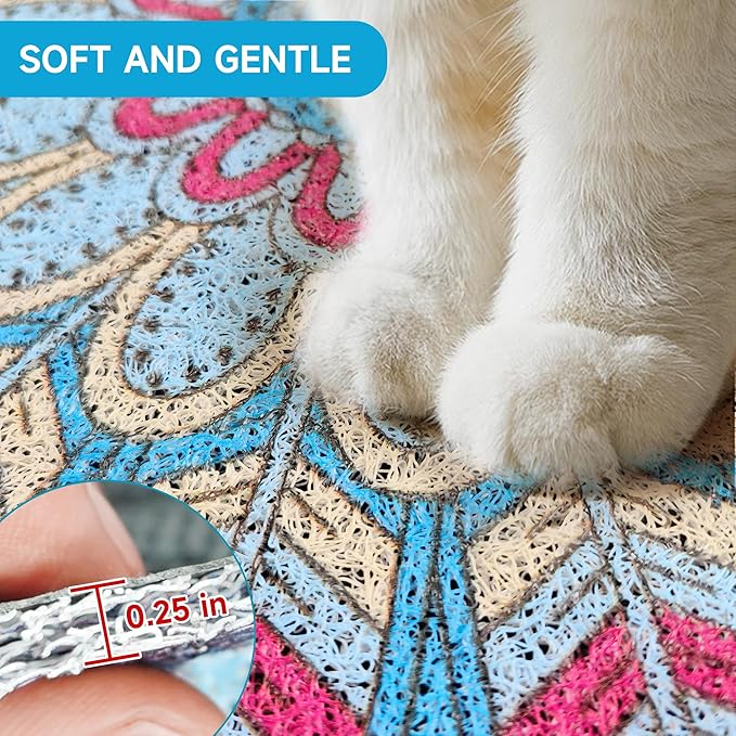 Cat Litter Mat, 35" x 23" Litter Box mat, Traps 100% Litter, Non-Slip Kitty Litter Trapping mats, Large Cute Litter mat, Easy Clean for Scatter Control, Bohe cat Food mat, Urine Waterproof