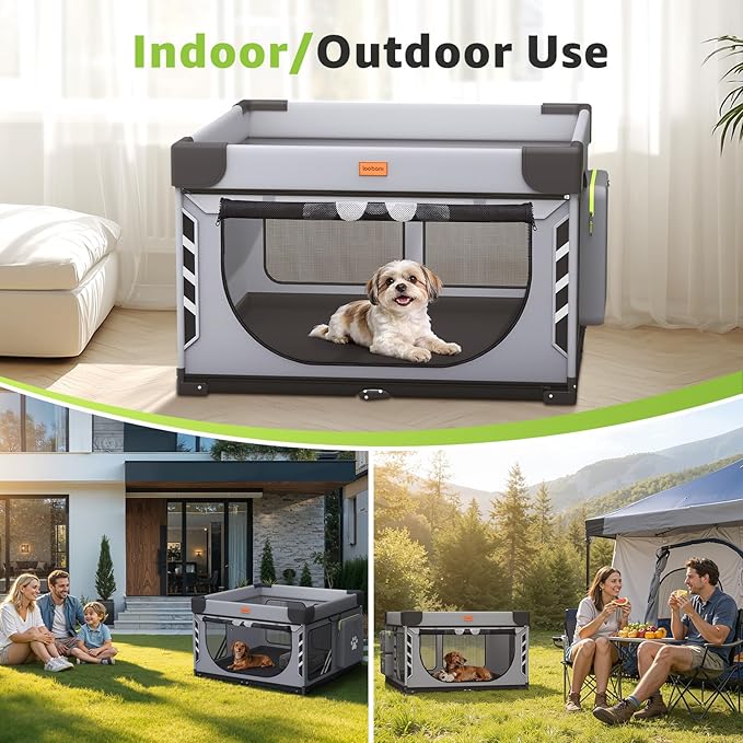 Loobani Foldable Dog Playpen Indoor/Outdoor,1 Min Setup Whelping Box, 690D Oxford Fabric & Reinforced Steel/Iron Frame, Portable Puppy Playpen with Rugged Carry Bag for Home &Travel-43.3"x43.3"x27.1"