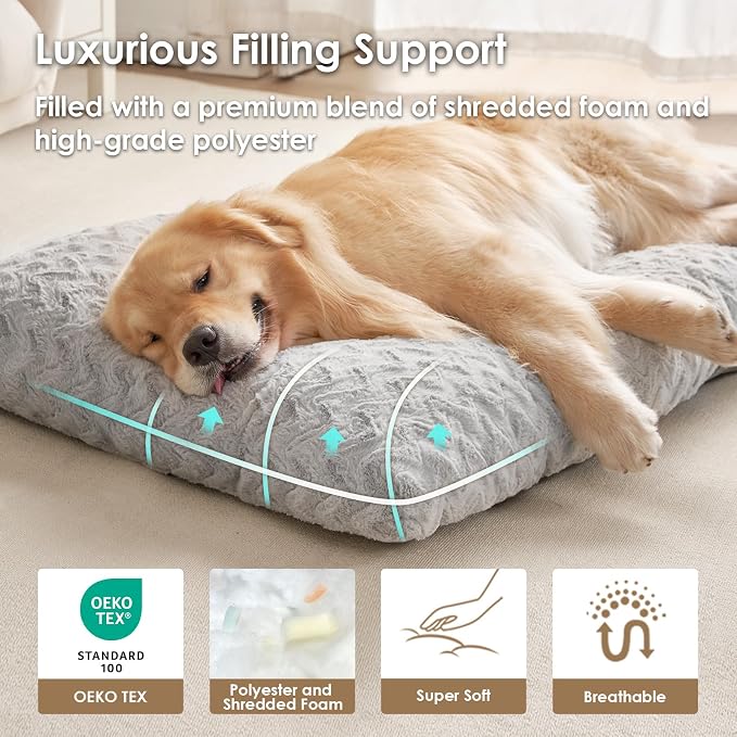 EHEYCIGA Washable Large Dog Bed for Crate 35x23 Inch, Kennel Pad for Dogs Up to 45 lbs, Plush and Comfy Pet Sleeping Mat, Grey