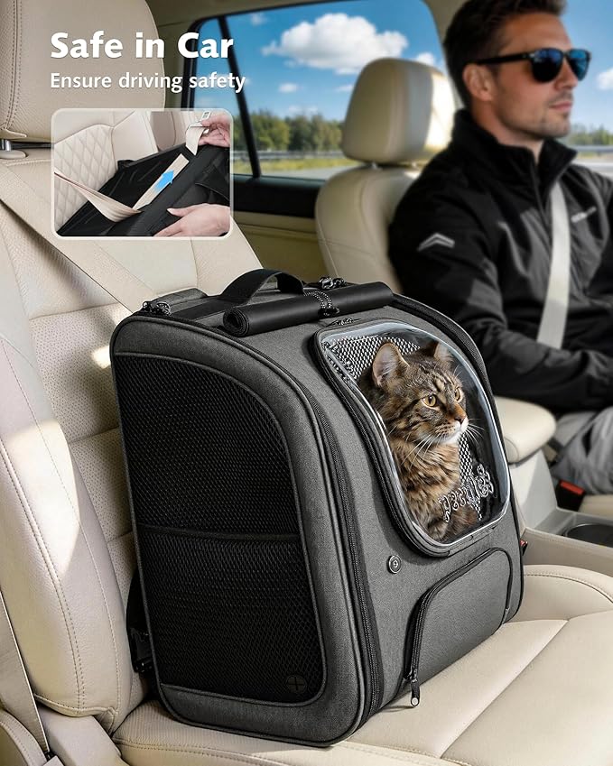 Pecute Cat Backpack Carrier XL, Large Space Cat Bubble Backpack, Breathable Cat Carrier, Shaded Dog Backpack Carrier, Ergonomic 3D Design for Travel, Hiking, Suitable for Shopping, and Vet, Gray